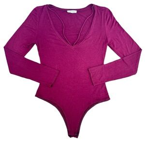 wasabi & mint women’s medium red long sleeve plunging neckline cheeky bodysuit